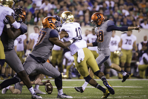 Cole Murphy, pictured above against Notre Dame last season, missed two field goals against Virginia on Saturday. Both misses were from 48 yards.