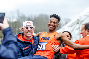 Justyn Knight finished second in his 3000-meter race at the Millrose Games today. 