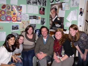 Pete Waack celebrates his 10th anniversary as general manager in October with, from left, fall managing editor Amrita Mainthia ('12), editor in chief Dara McBride ('13), former editor in chief Tiffany Lankes ('03), former editor in chief Katie McInerney ('12) and former managing editor Kathleen Ronayne ('12).