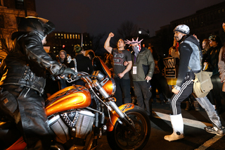 Protesters flood K Street in an effort to halt the flow of traffic during the Women's March on Washington.