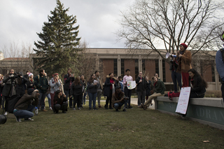 Numerous speakers at the rally, who stood on a bench and used a megaphone so their voices could be heard throughout the Quad, called out Syverud for failing to declare SU a sanctuary campus.